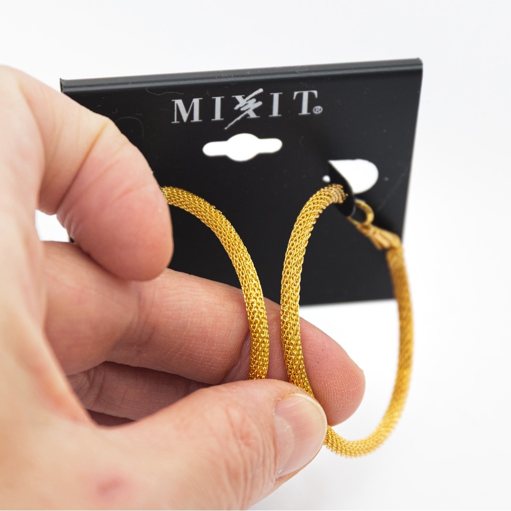 Tube hoop earrings textured diamond cut look gold tone lever back earrings Mixit - Picture 2 of 12